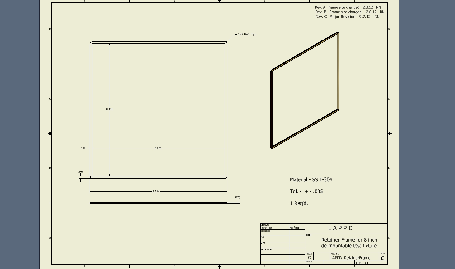 Lappd retainerframe